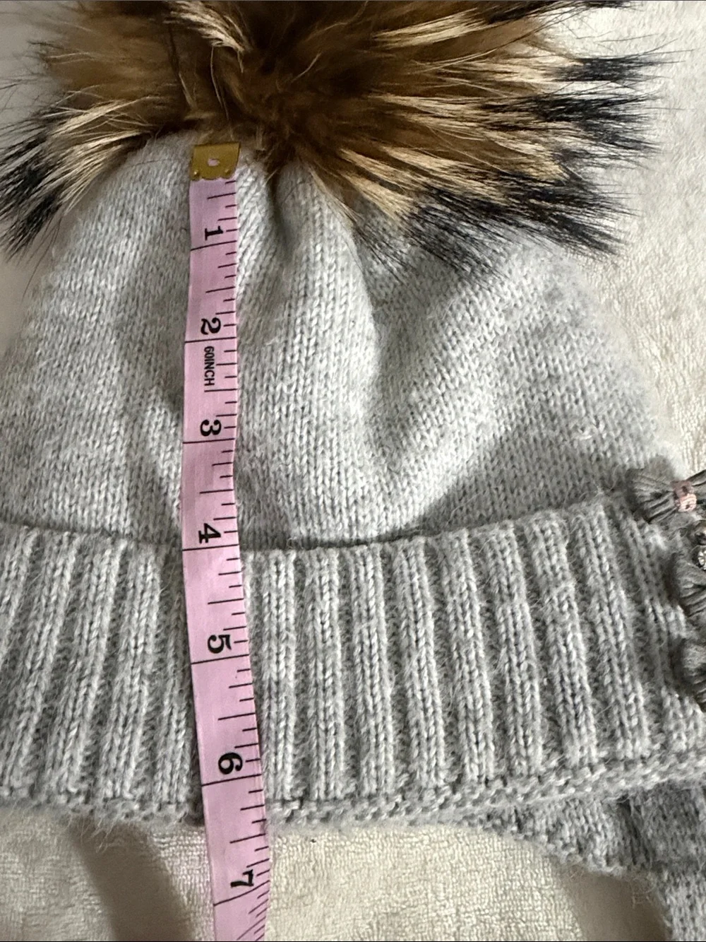 Blair Gray Knit Kids Pom Pom Hat with Faux Fur Accent